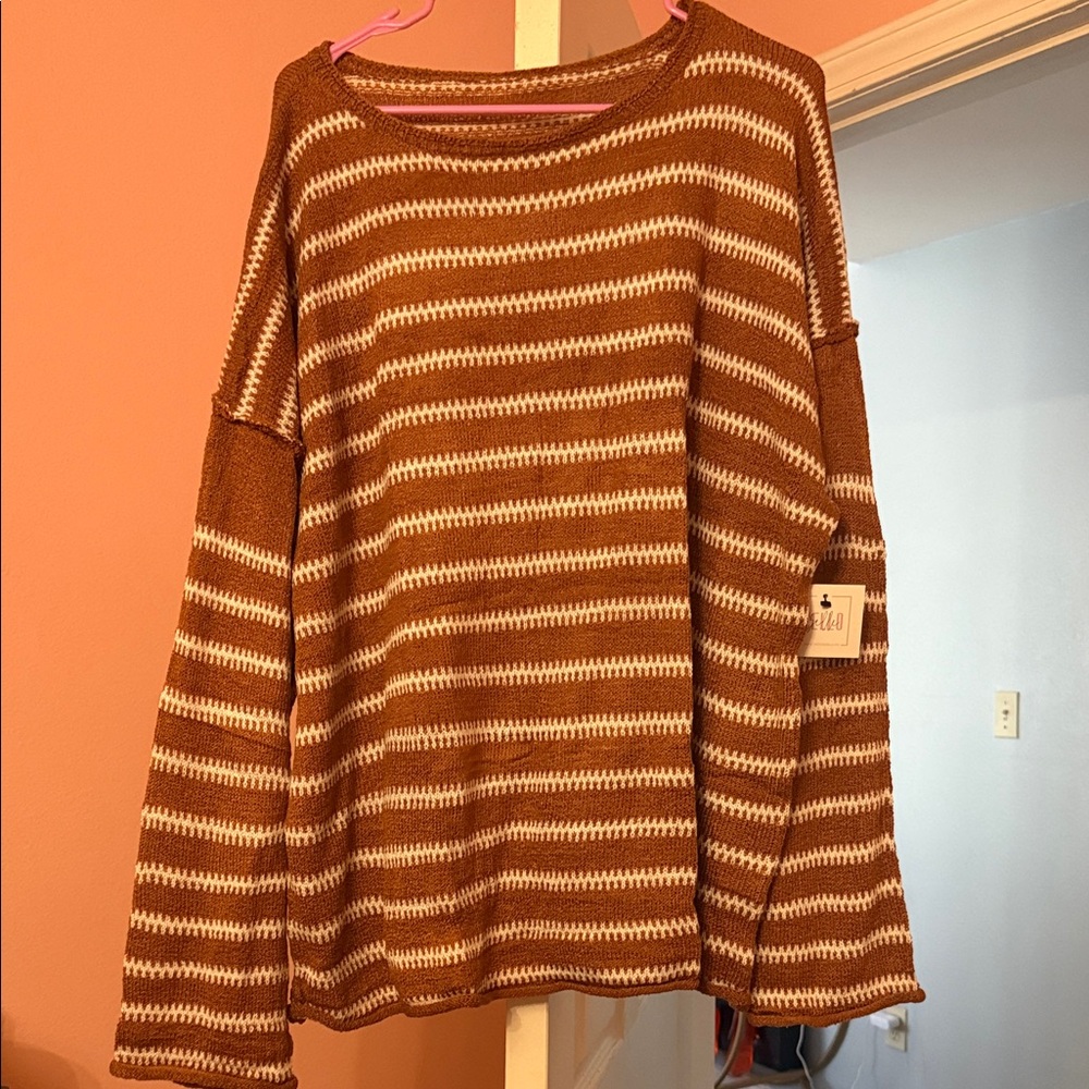 Brown and White Striped Sweater